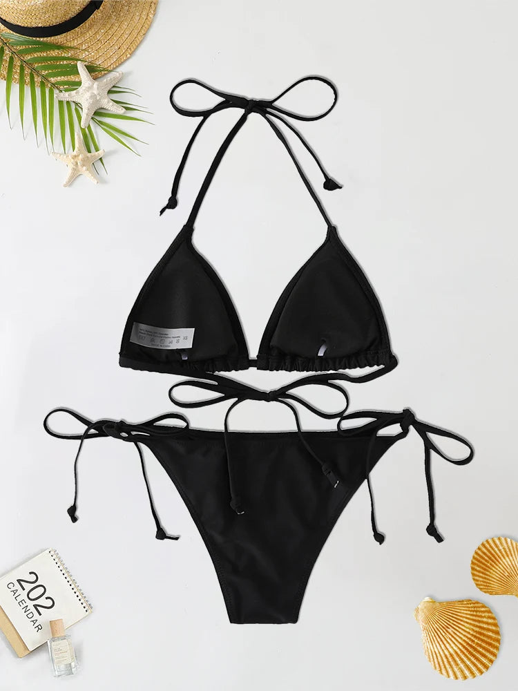 Bikini Donna 2026 a Triangolo con Lacci e Slip Thong Brasiliano Sexy - Lido nova 