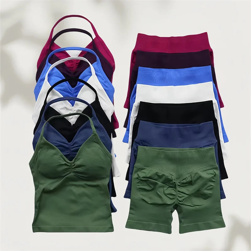 Set Yoga Donna 2026 Seamless con Tank Top Longline e Shorts Scrunch - Lido nova 