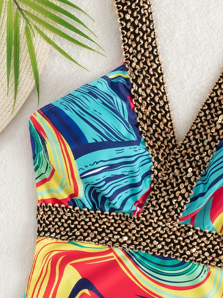 Monokini Donna 2026 Stampato Push Up con Schiena Scoperta e Dettagli Hollow - Lido nova 