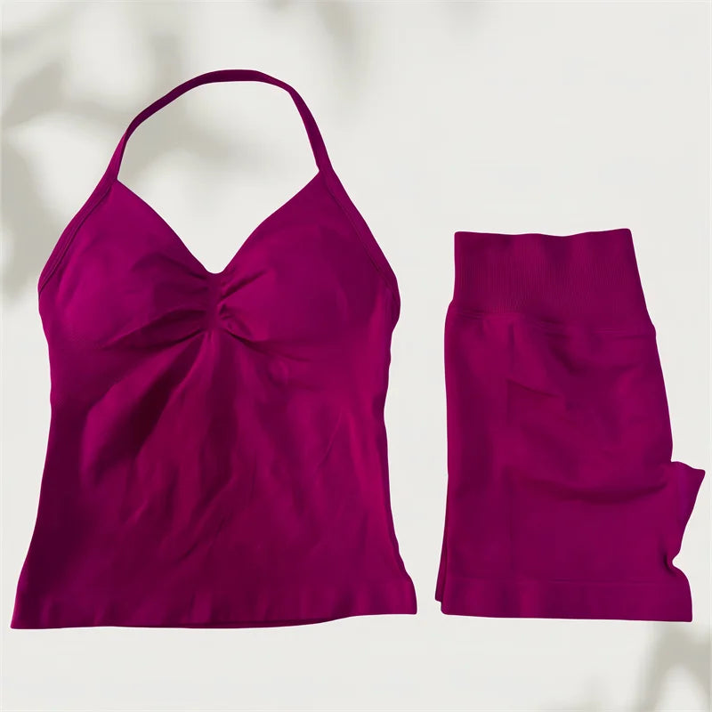 Set Yoga Donna 2026 Seamless con Tank Top Longline e Shorts Scrunch - Lido nova 