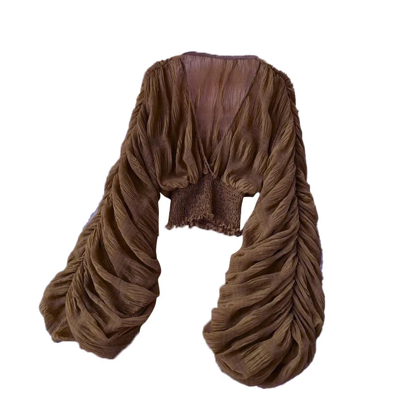 Blusa Estiva Donna 2026 Chiffon Trasparente Maniche Lunghe - Lido nova 