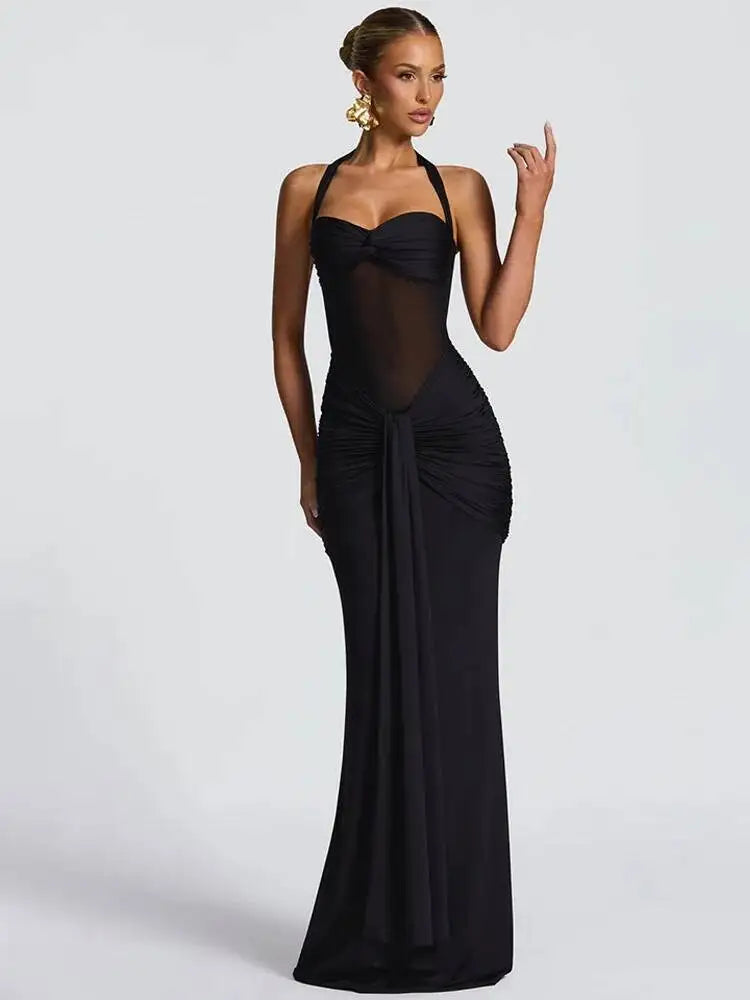 Abito Lungo Donna 2026 in Mesh Patchwork con Scollo Halter Elegante Sexy - Lido nova 