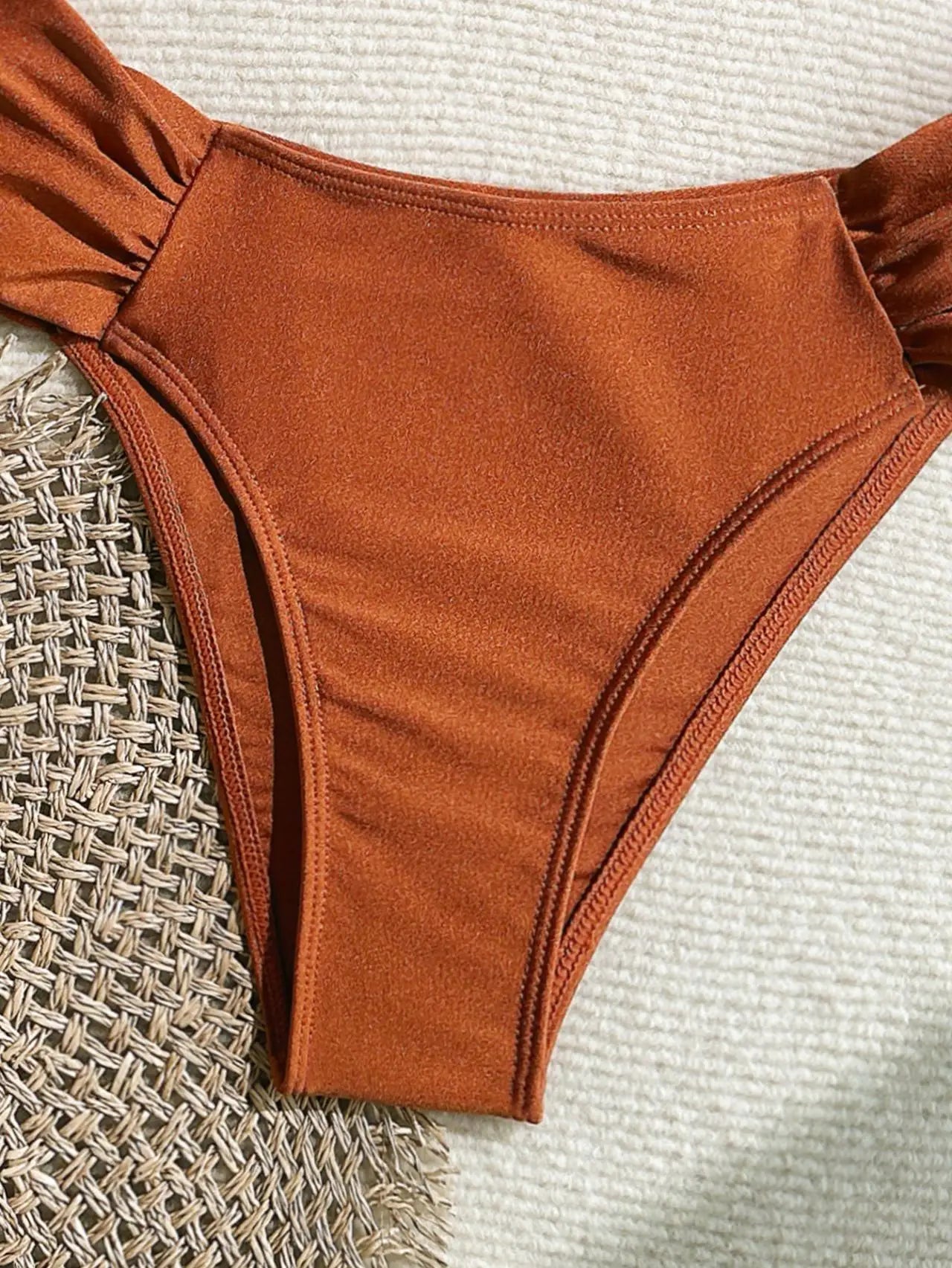 Bikini Donna 2026 Push Up Arancione con Slip Vita Alta Plissettato e Fibbia - Lido nova 