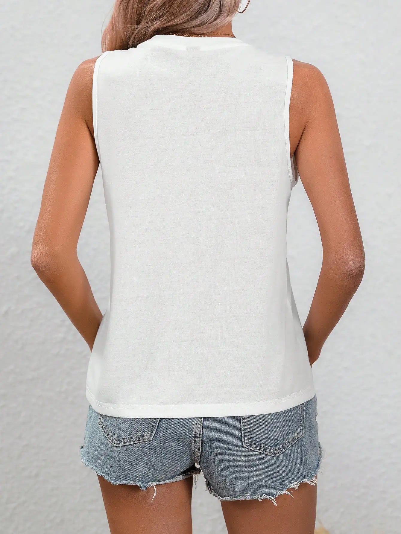 Top Estivo Donna 2026 in Lino Bianco Senza Maniche Scollo Tondo - Lido nova 