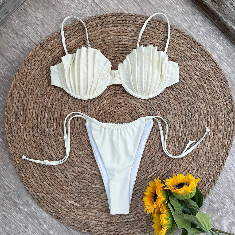 Micro Bikini Donna 2026 con Conchiglie e Slip Brasiliano Sexy da Mare - Lido nova 