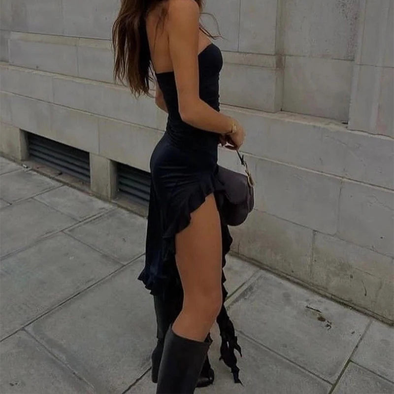 Mini Abito Estivo Donna 2026 Strapless Floreale con Spacco Alto - Lido nova 