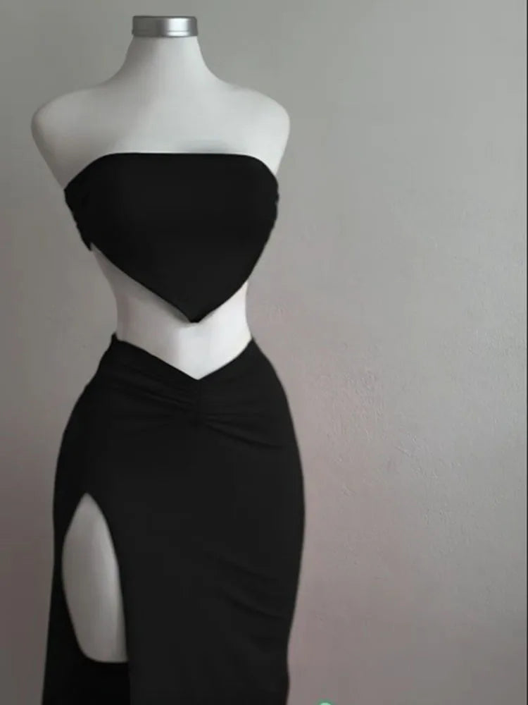 Set Estivo Donna 2026 2 Pezzi Strapless con Crop Top e Gonna Midi con Spacco - Lido nova 