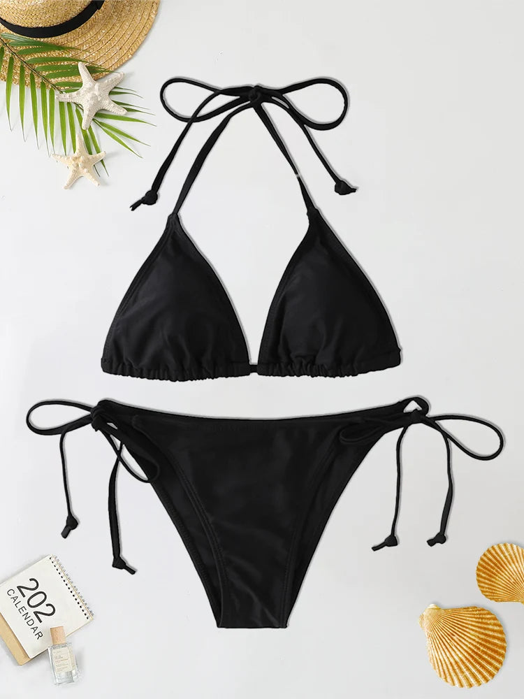 Bikini Donna 2026 a Triangolo con Lacci e Slip Thong Brasiliano Sexy - Lido nova 