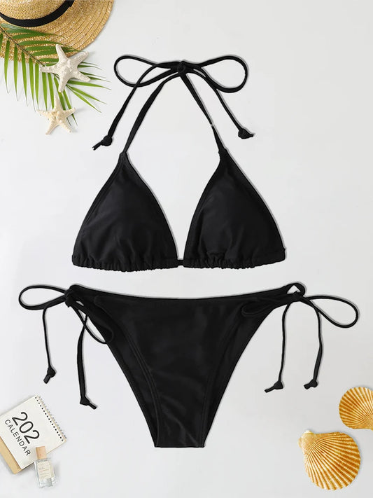 Bikini Donna 2026 a Triangolo con Lacci e Slip Thong Brasiliano Sexy - Lido nova 