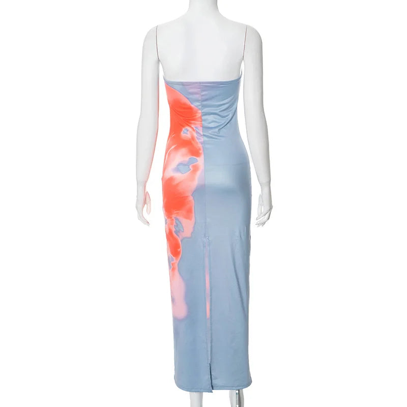 Maxi Abito Estivo Donna 2026 Strapless Stampato Schiena Scoperta - Lido nova 