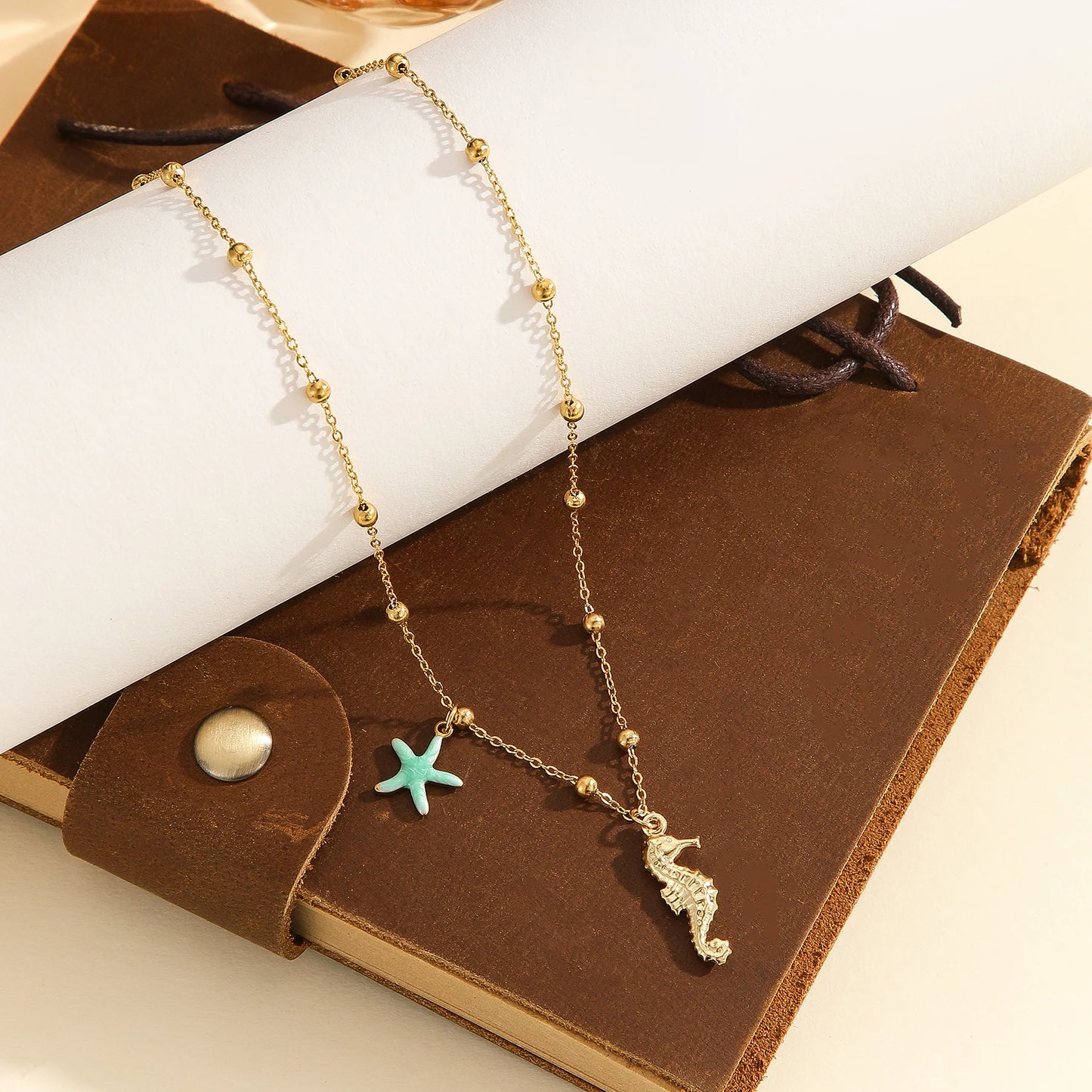 Ocean Necklace with Starfish &amp; Shell – Gold-Plated Stainless Steel Women's Summer 2026