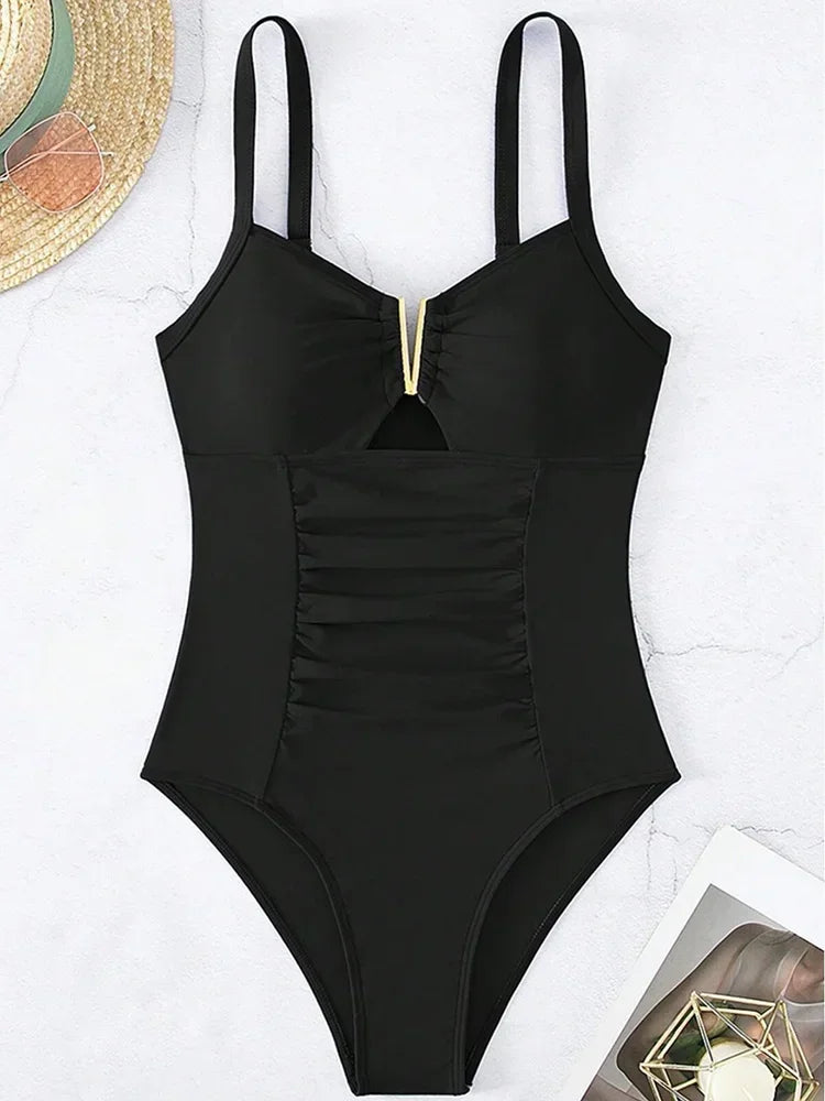 Costume Intero Donna 2026 con Scollo V e Pieghe High Cut Slim Fit - Lido nova 