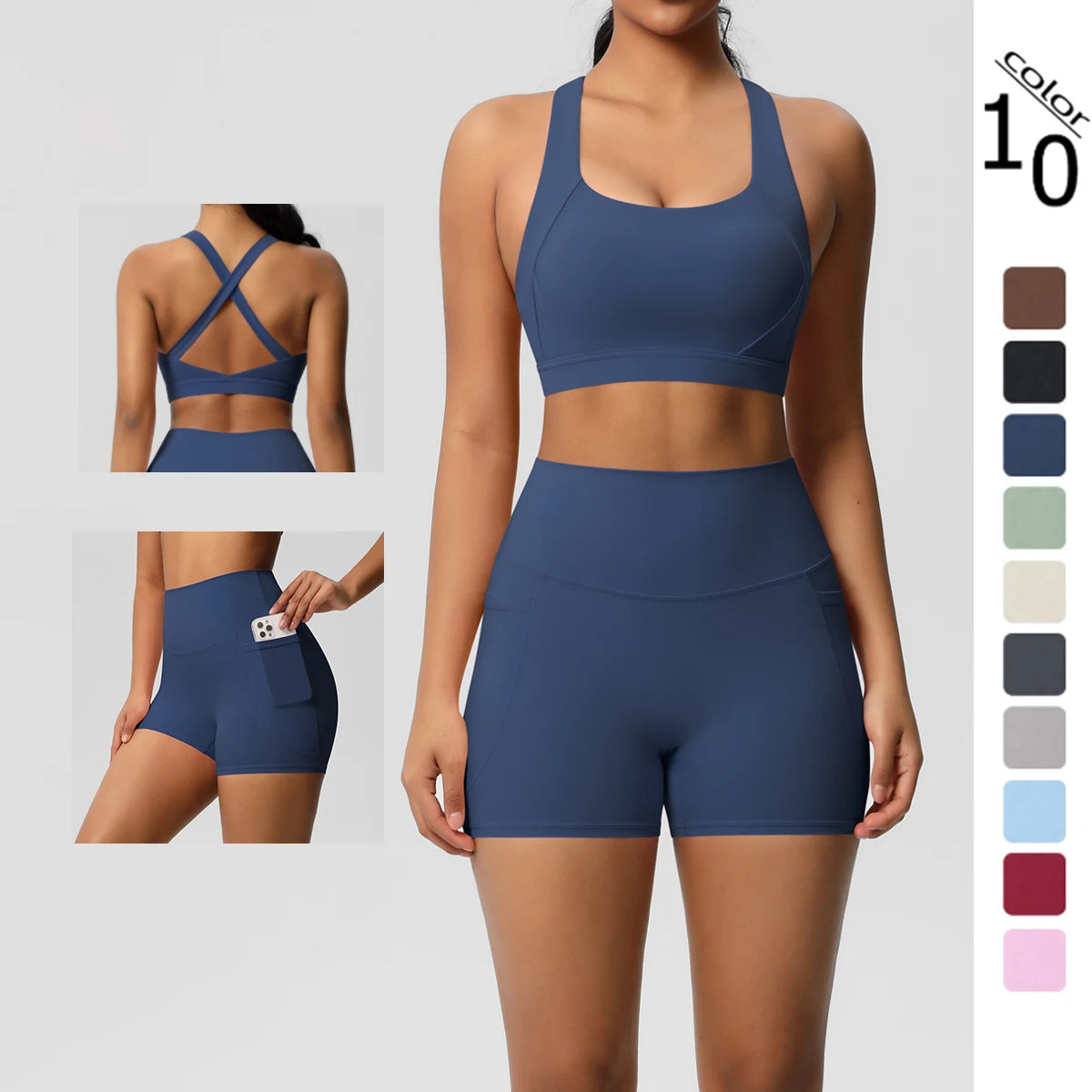 Set Sportswear Donna 2026 2 Pezzi con Leggings con Tasche e Bra Crossover - Lido nova 