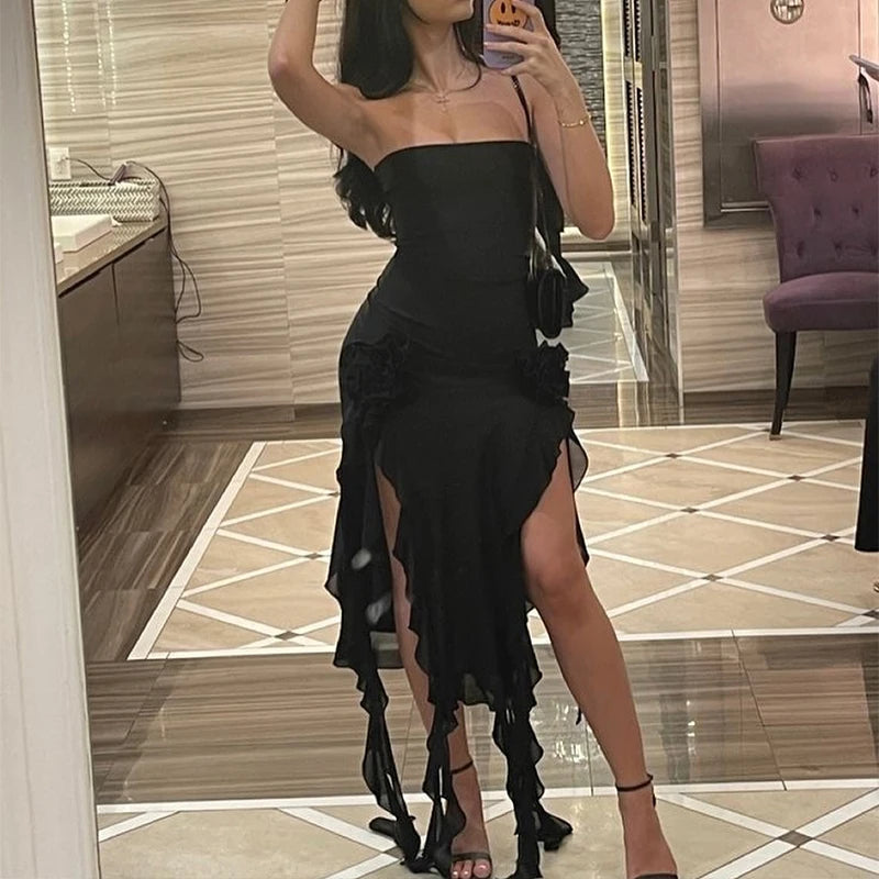 Mini Abito Estivo Donna 2026 Strapless Floreale con Spacco Alto - Lido nova 