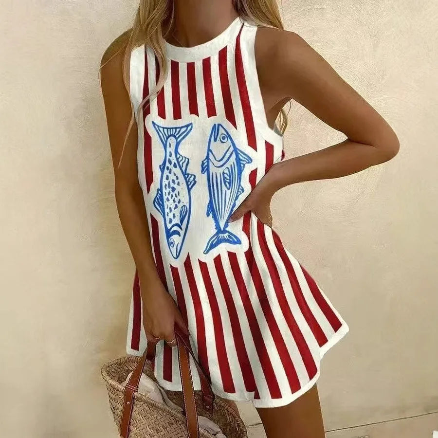 Lido Nova boho mini dress for women, sleeveless with a light print, perfect for summer outings.