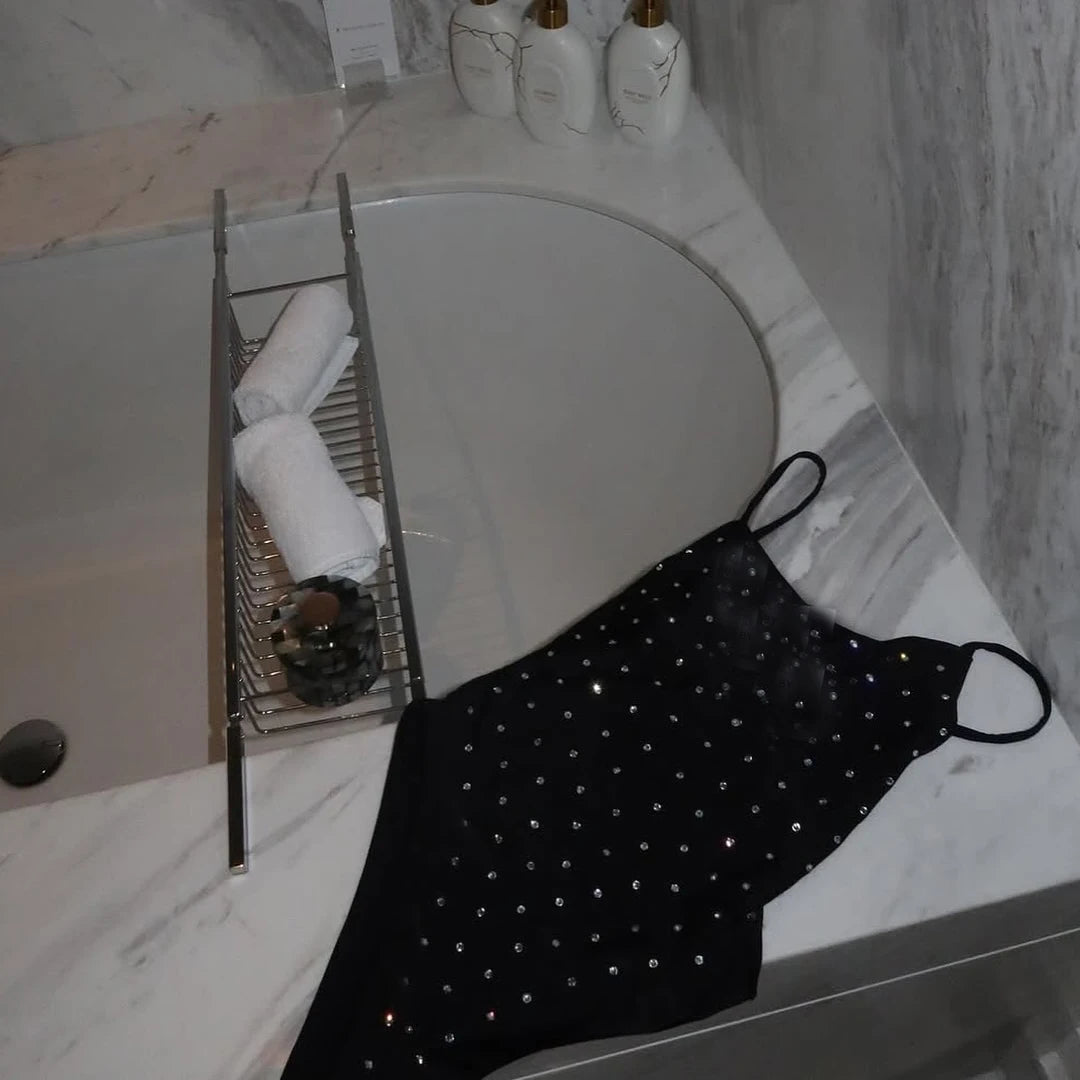 Costume Intero Donna 2026 con Strass e Pantaloni in Pizzo Sexy Modellante - Lido nova 