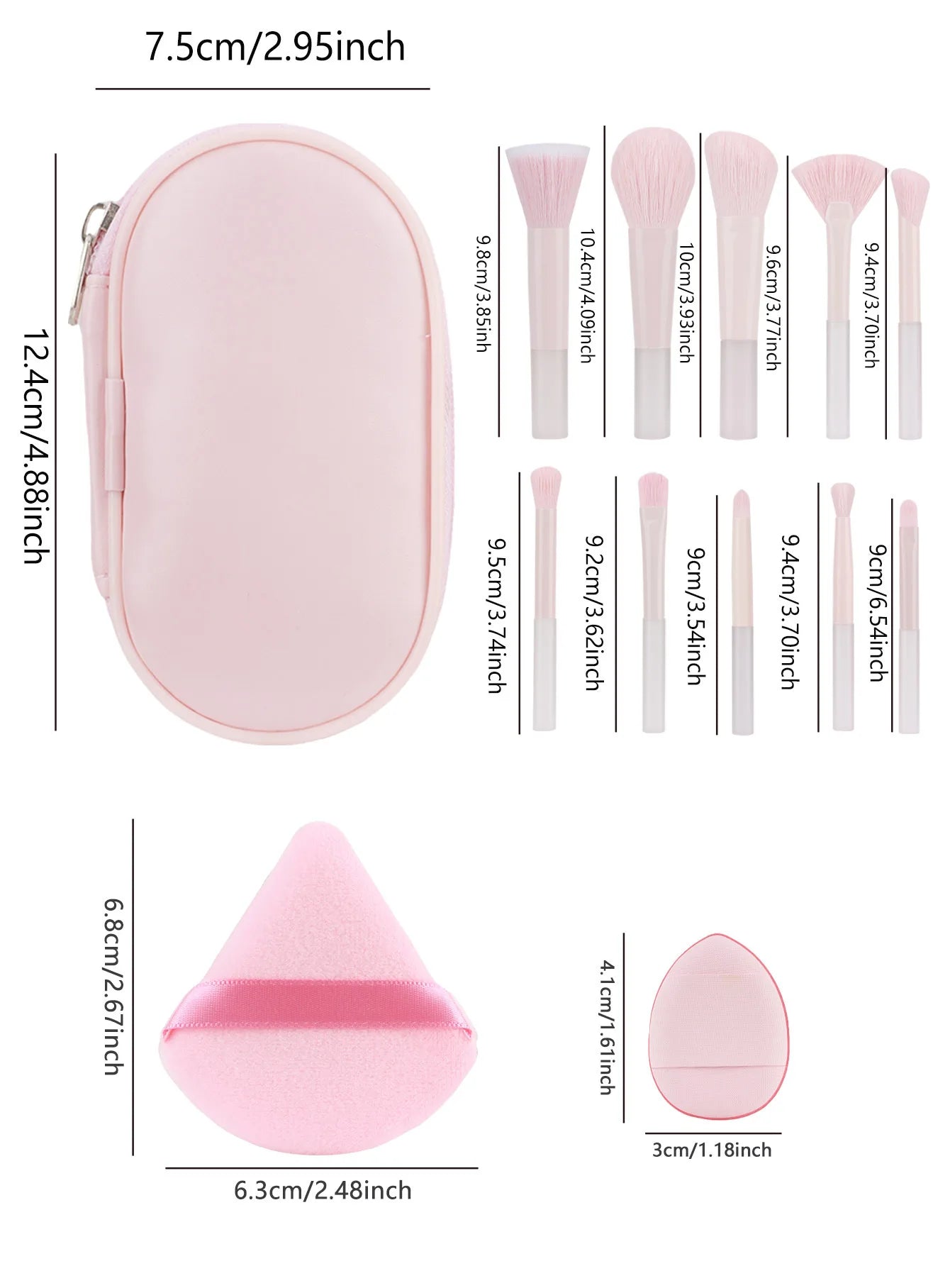 RANCAI Set Pennelli Trucco Mini 10 pz (1 set) – Occhi & Polvere