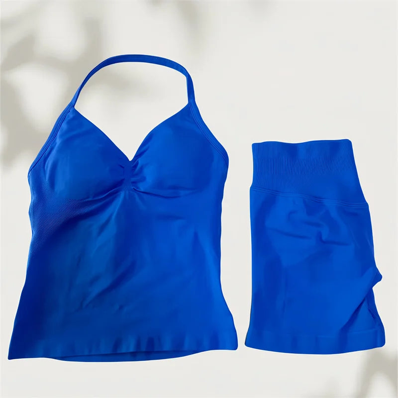 Set Yoga Donna 2026 Seamless con Tank Top Longline e Shorts Scrunch - Lido nova 