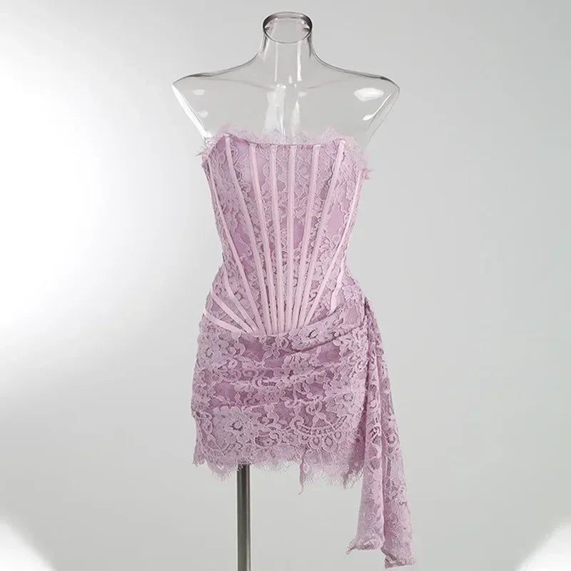 Abito Estivo Donna – Dress in Pizzo a Vita Alta con Dettagli Sheer - Lido nova 