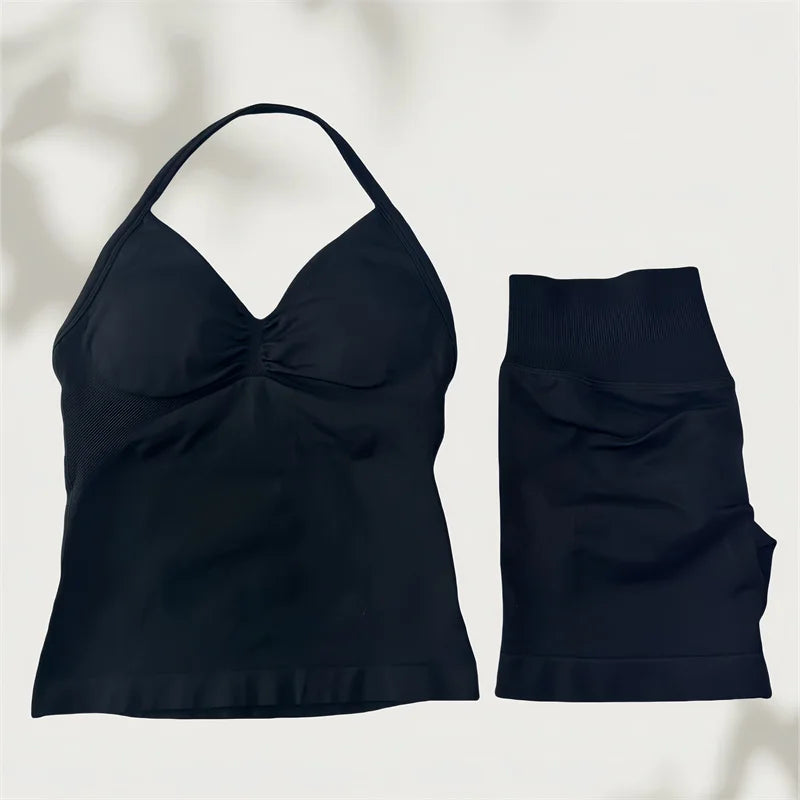 Set Yoga Donna 2026 Seamless con Tank Top Longline e Shorts Scrunch - Lido nova 