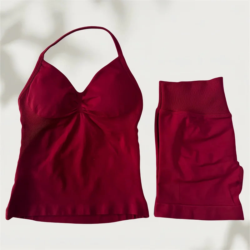 Set Yoga Donna 2026 Seamless con Tank Top Longline e Shorts Scrunch - Lido nova 