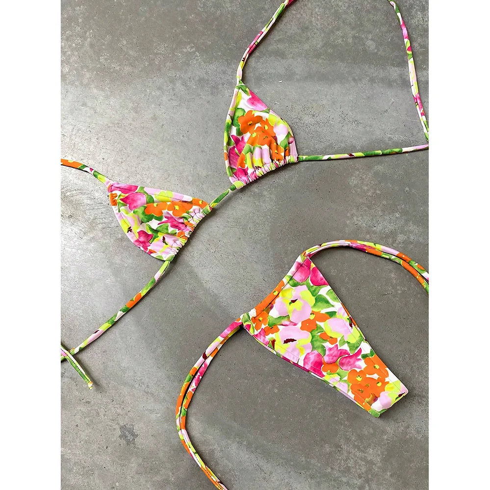 Micro Bikini Donna 2026 Push Up Stampato Halter con Slip Brasiliano Sexy - Lido nova 