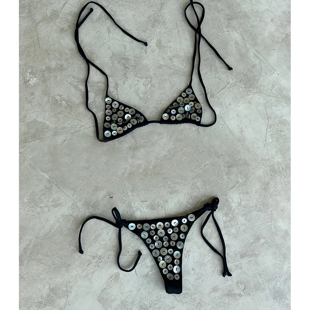 Micro Bikini Donna 2026 Push Up Sexy Due Pezzi Tinta Unita da Mare - Lido nova 