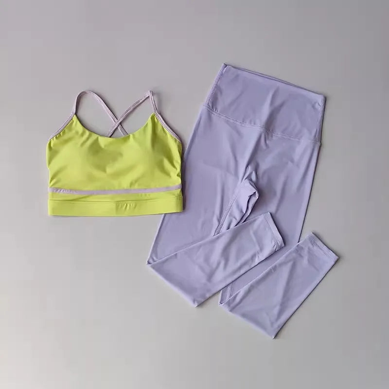 Set Yoga Donna 2026 2 Pezzi con Leggings Vita Alta e Sports Bra Fitness - Lido nova 