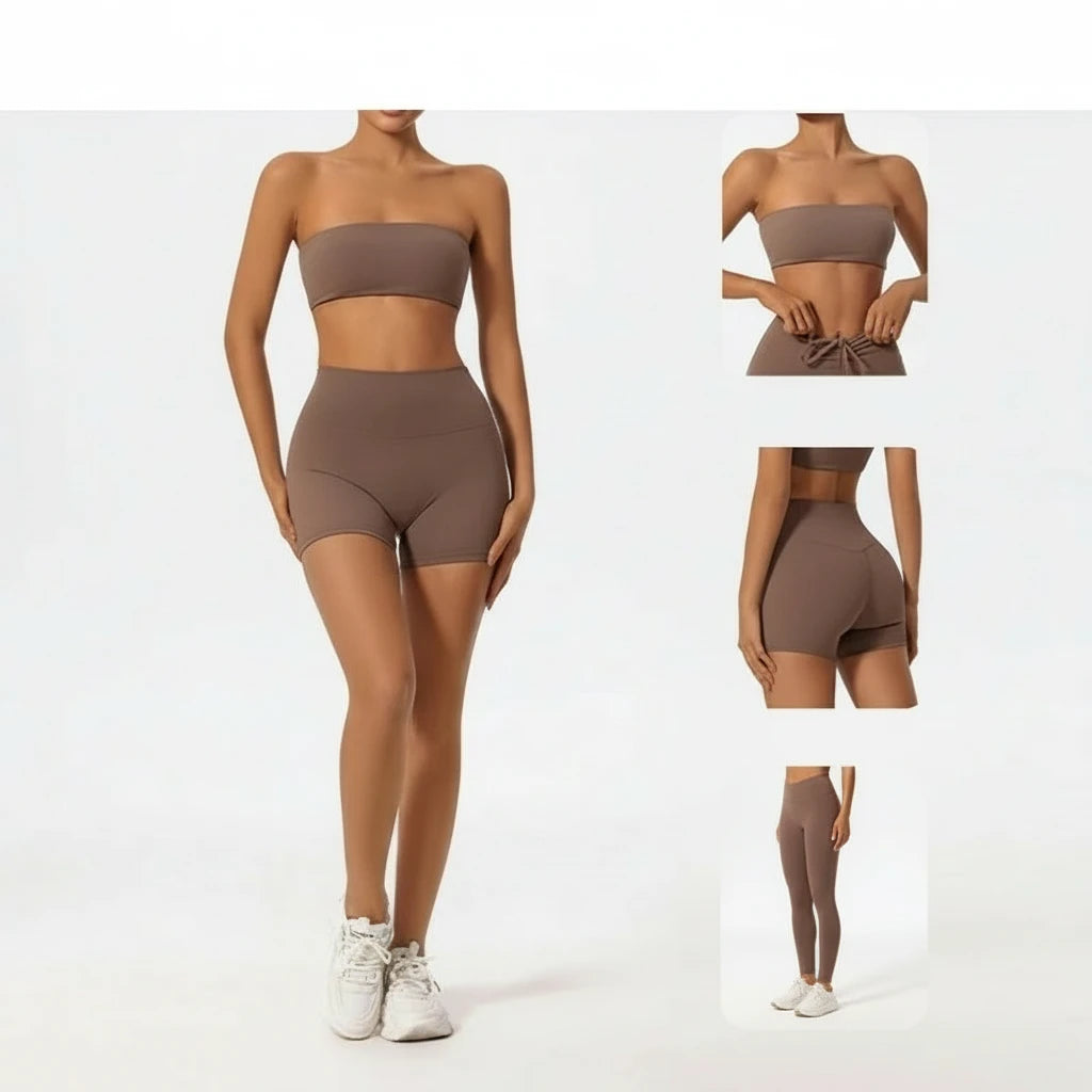 Set Fitness Donna 2026 2 Pezzi con Bra Strapless e Crop Top Sportivo - Lido nova 