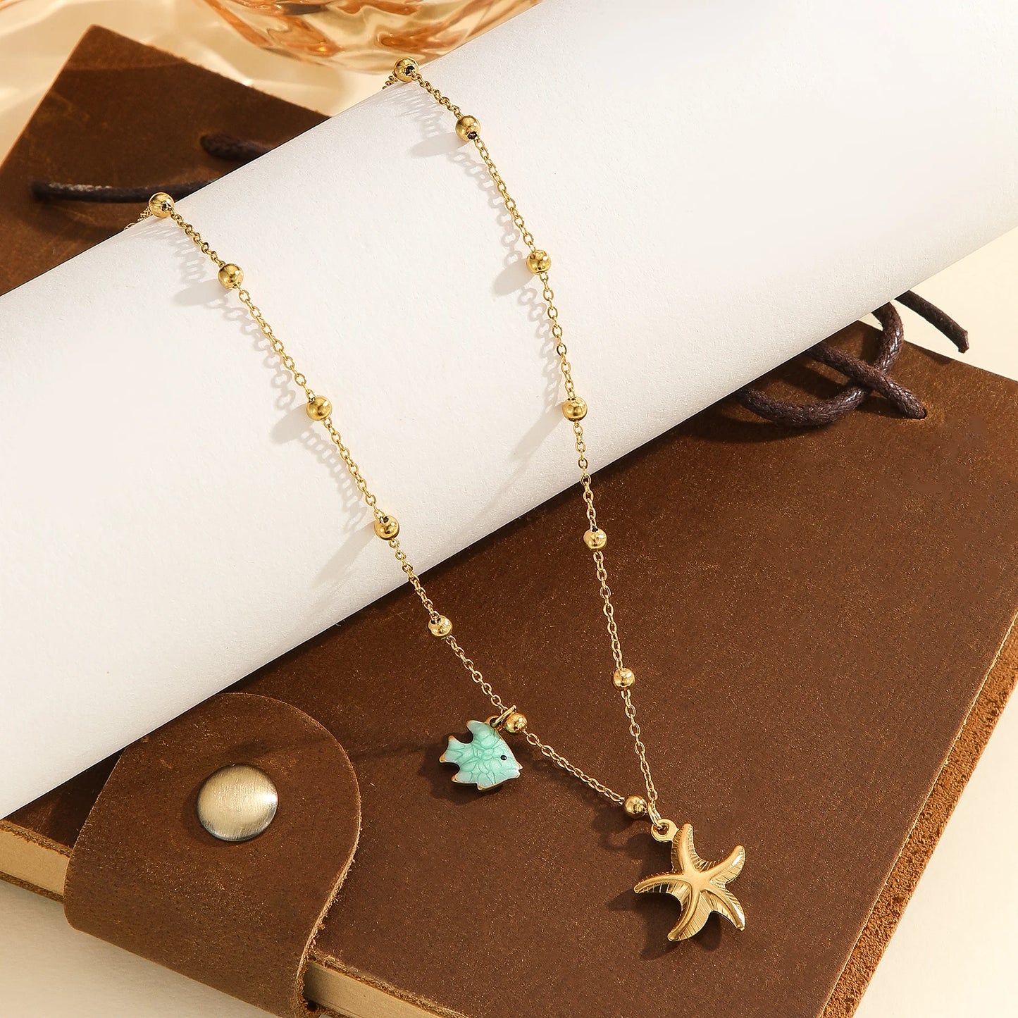 Ocean Necklace with Starfish &amp; Shell – Gold-Plated Stainless Steel Women's Summer 2026