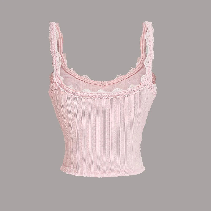 Crop Top Estivo Donna 2026 a Costine con Pizzo Stile Y2K - Lido nova 