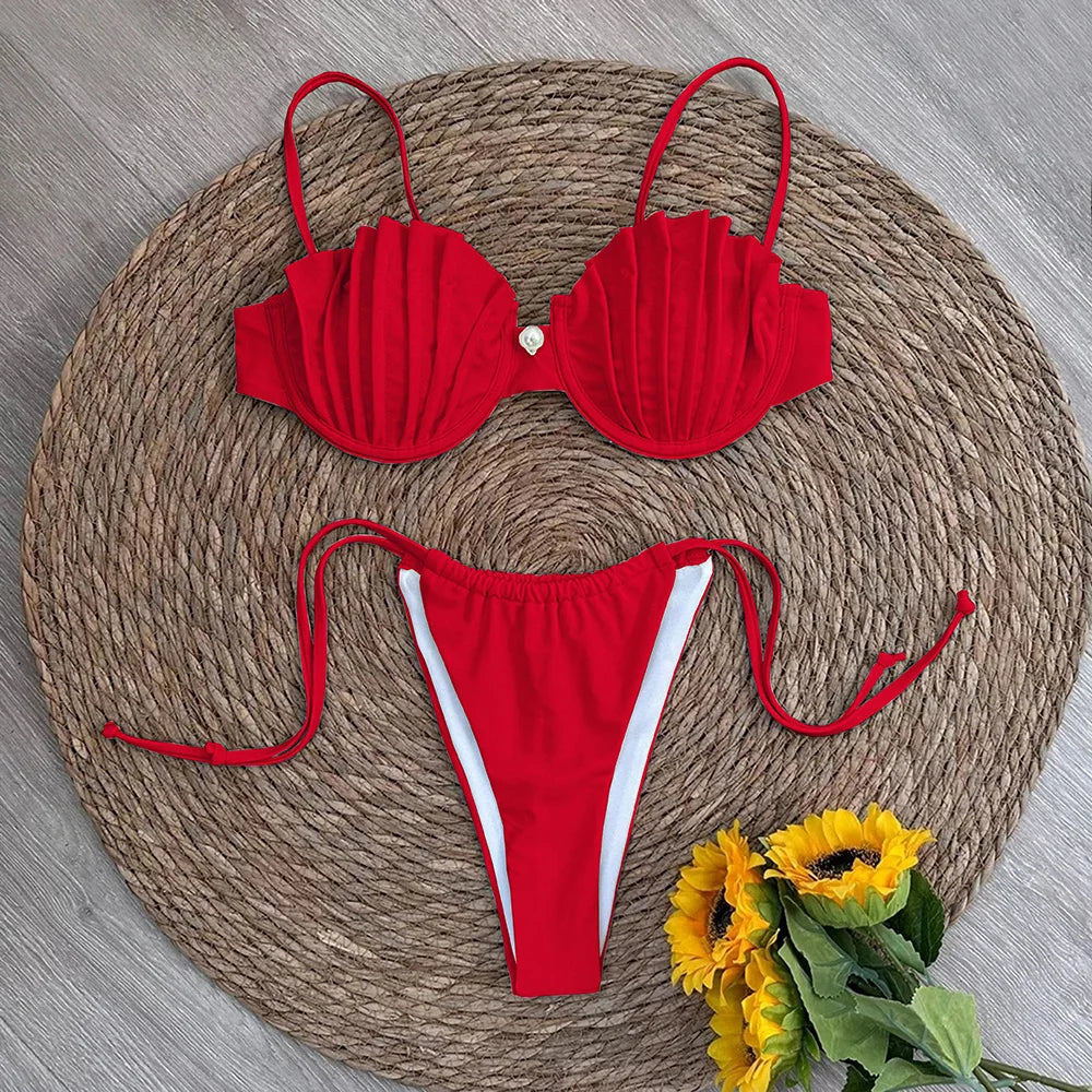 Micro Bikini Donna 2026 con Conchiglie e Slip Brasiliano Sexy da Mare - Lido nova 