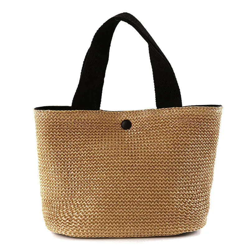 Women's 2026 Woven Straw Bucket Bag in Boho Beach Style