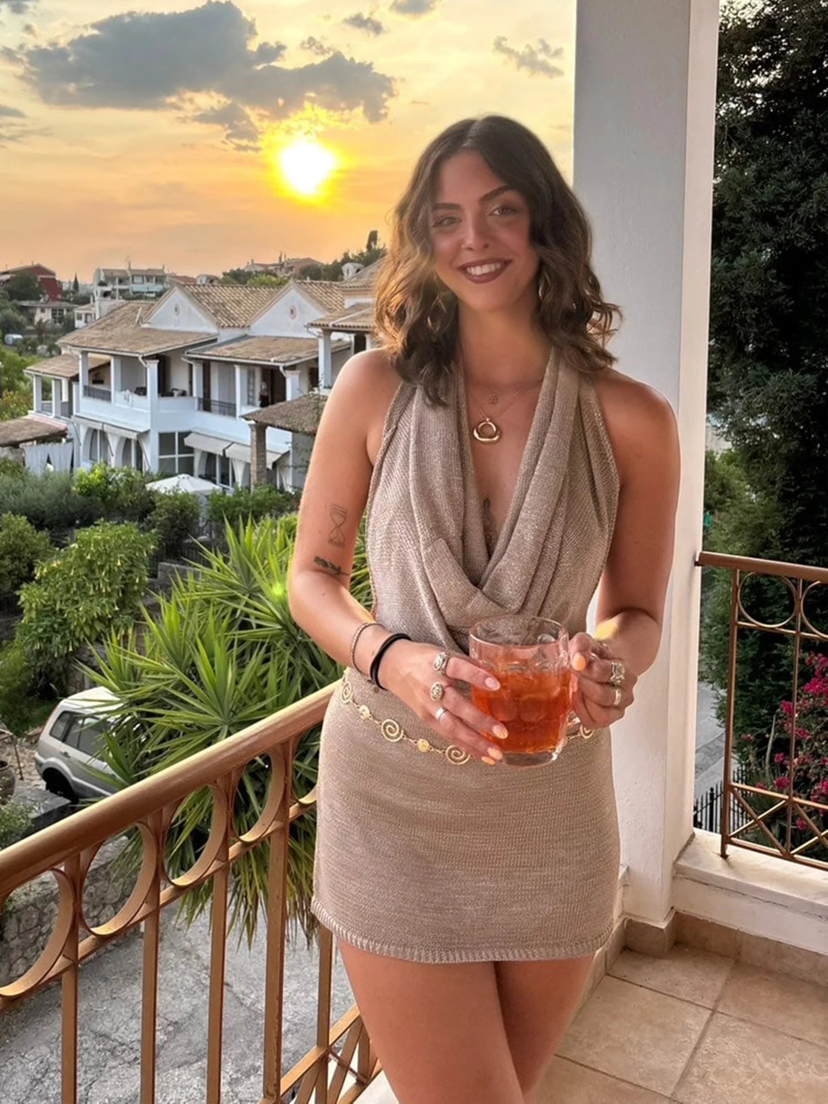 Mini Abito Donna 2026 in Maglia Lucida con Scollo Profondo e Schiena Scoperta - Lido nova 