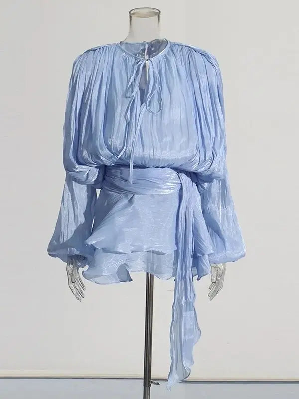 Mini Abito Estivo Donna 2026 con Scollo a V e Maniche Lunghe - Lido nova 