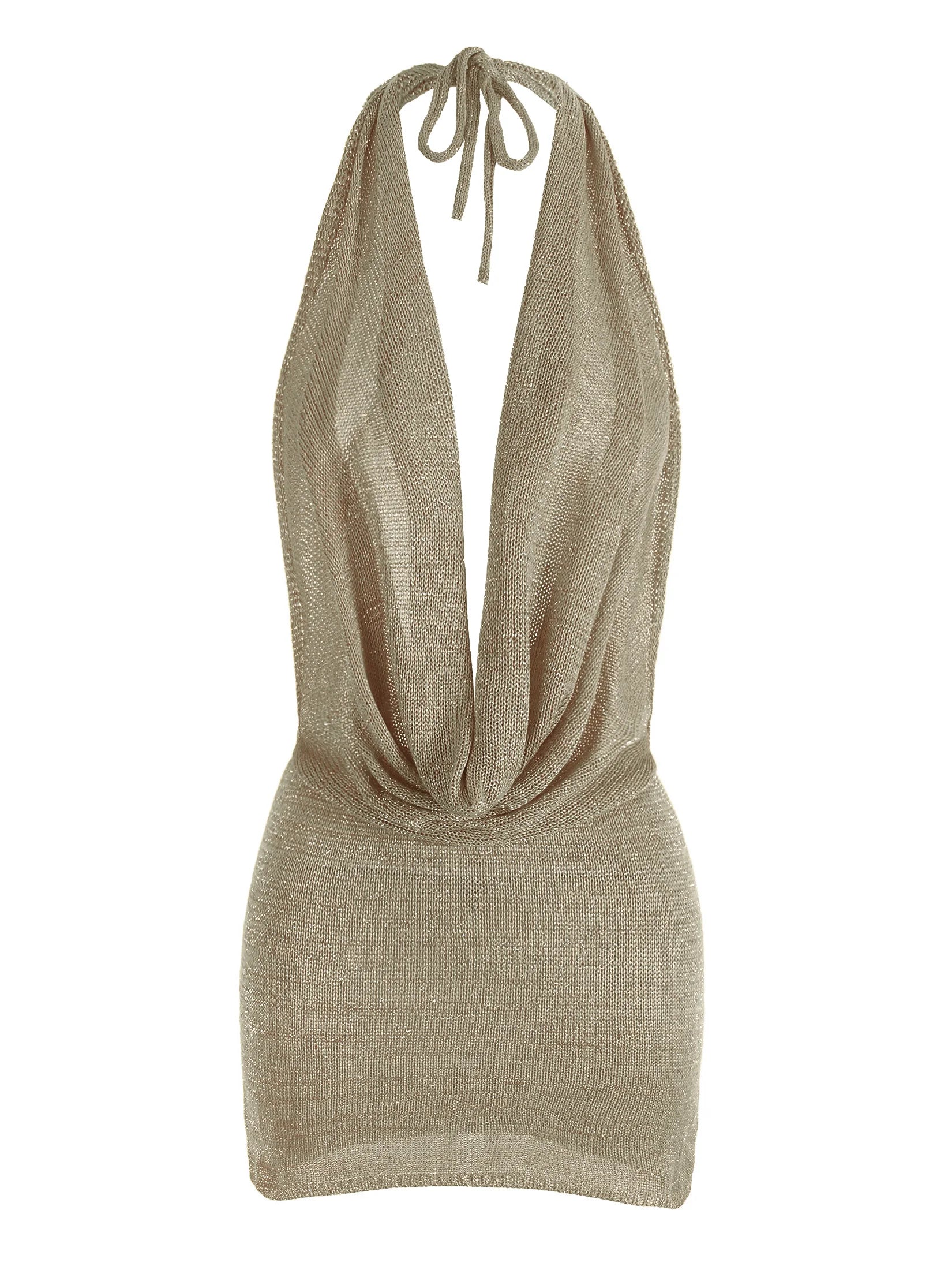 Mini Abito Donna 2026 in Maglia Lucida con Scollo Profondo e Schiena Scoperta - Lido nova 