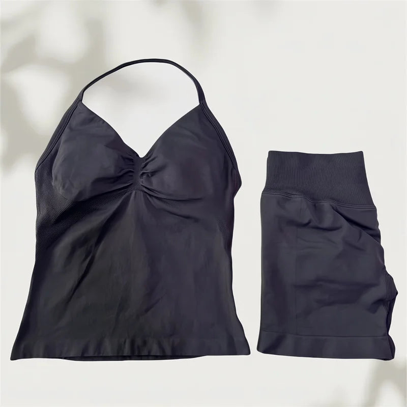 Set Yoga Donna 2026 Seamless con Tank Top Longline e Shorts Scrunch - Lido nova 