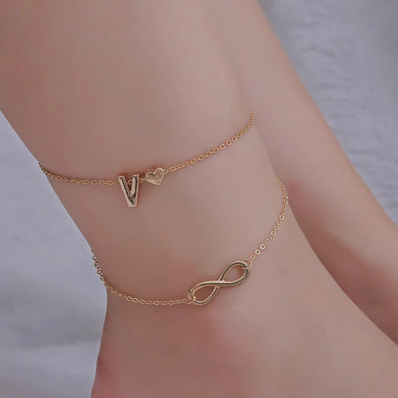 Boho Anklet with Initial – Heart &amp; Infinity Silver Women Summer 2026