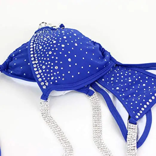 Bikini Donna 2026 da Competizione IFBB con Strass e Effetto Scrunch Azzurro - Lido nova 