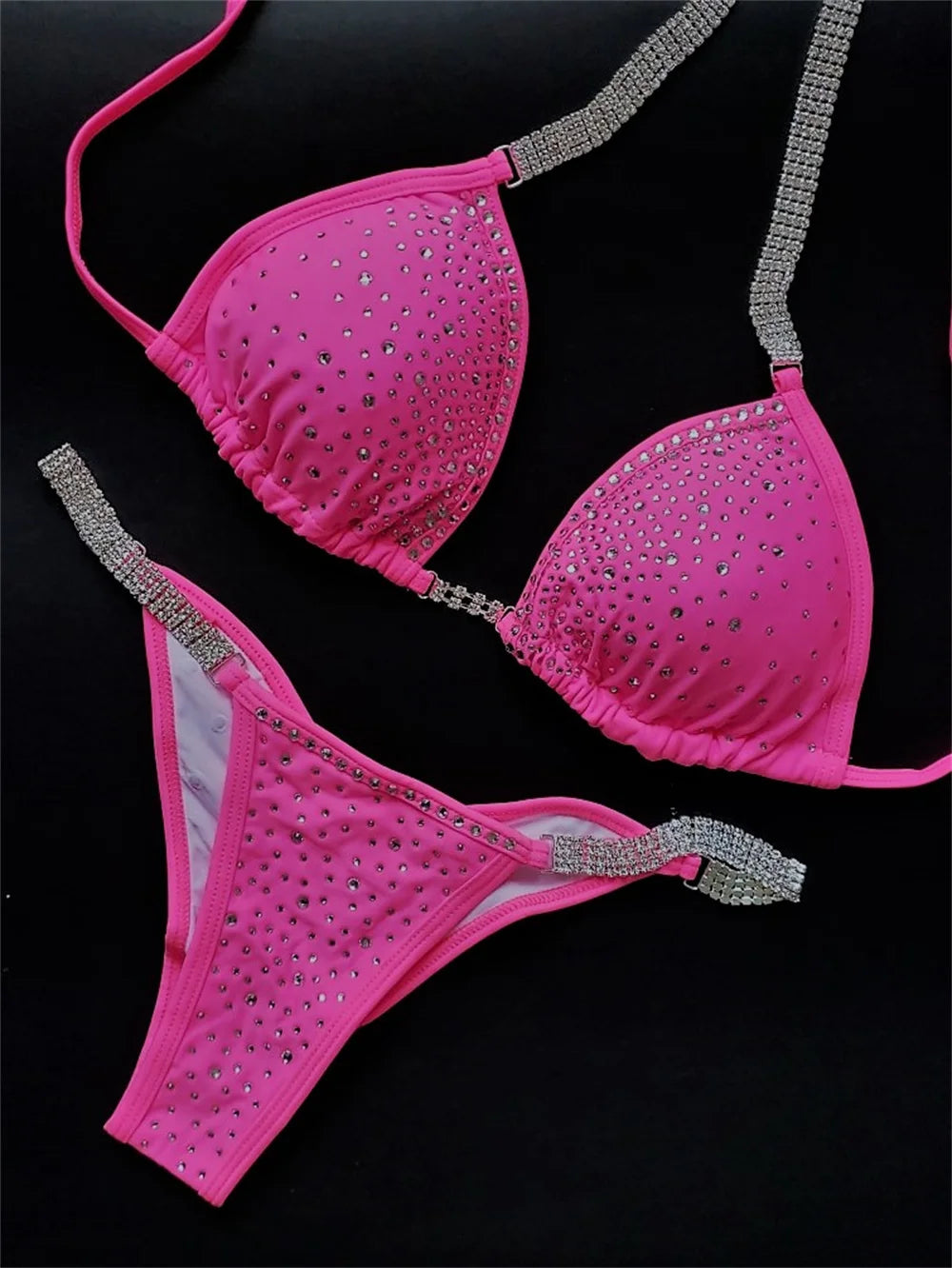 Bikini Donna 2026 da Competizione IFBB con Strass e Effetto Scrunch Azzurro - Lido nova 