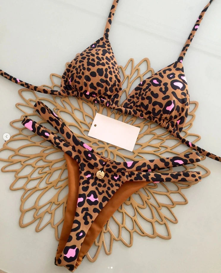 Bikini Donna 2026 Leopardato Sexy con Slip Thong per Mare e Vacanze - Lido nova 