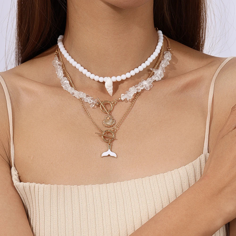 Set 3 Collane Choker Boho con Conchiglie & Perle – Donna Estate 2026