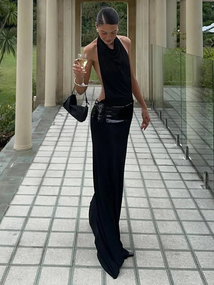 Maxi Abito Estivo Donna 2026 Halter Draped Schiena Scoperta - Lido nova 