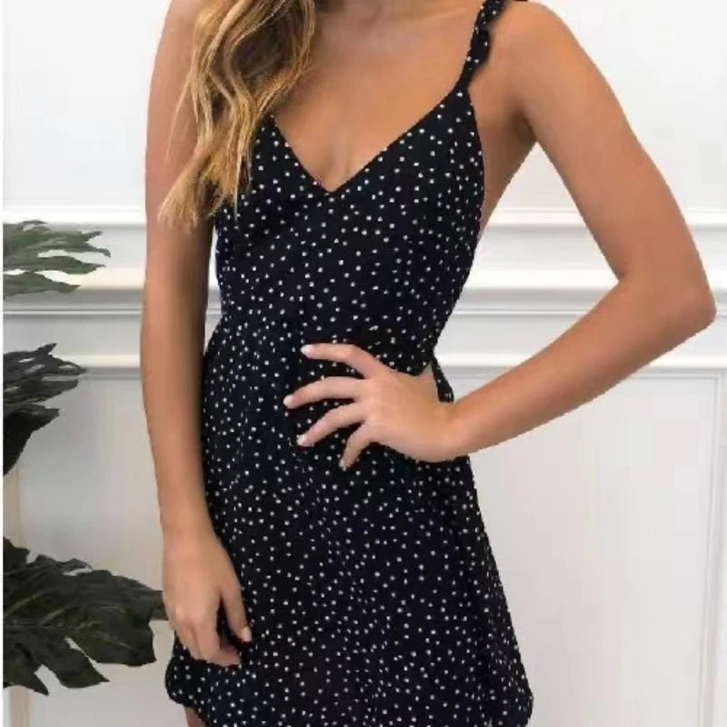 Abito Estivo Donna – Mini Dress a Pois Smanicato con Scollo a V e Schiena Scoperta - Lido nova 