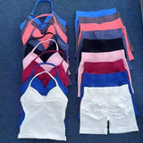 Set Yoga Donna 2026 Seamless con Tank Top Longline e Shorts Scrunch