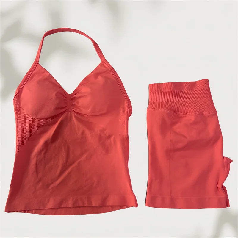 Set Yoga Donna 2026 Seamless con Tank Top Longline e Shorts Scrunch - Lido nova 