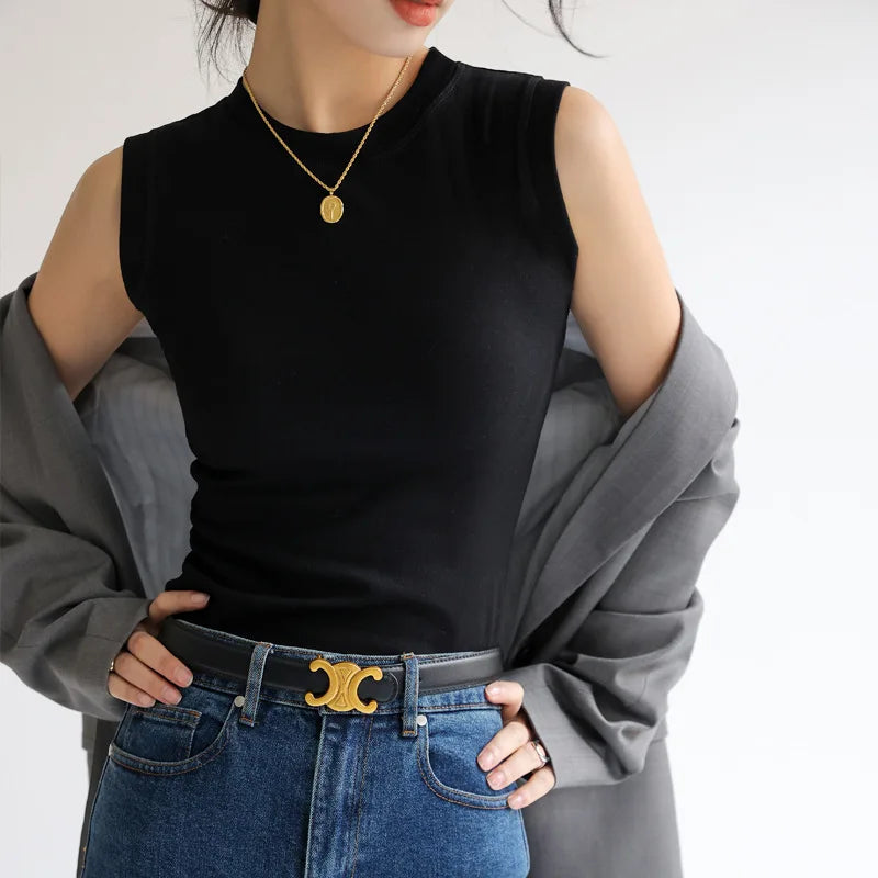 Canotta Donna 2026 in Cotone Girocollo Tinta Unita Basic Senza Maniche - Lido nova 