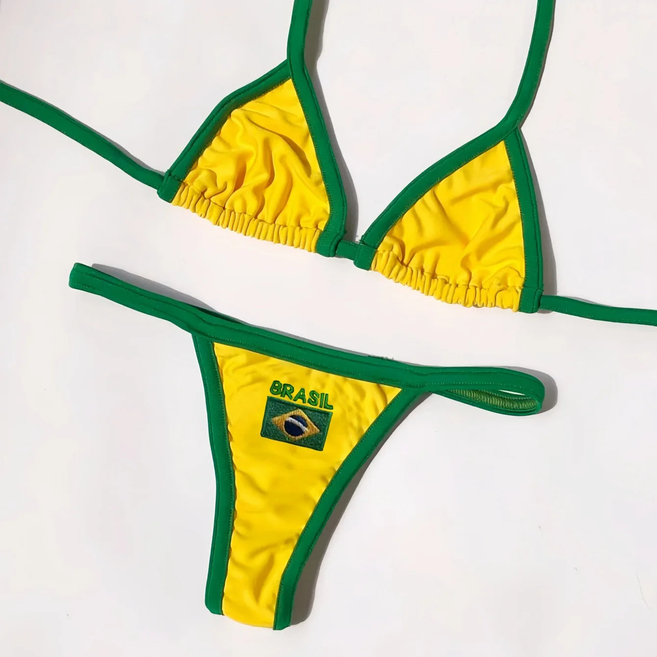 Bikini Donna 2026 con Patchwork Bandiera Brasil e Ricamo Split Sexy - Lido nova 
