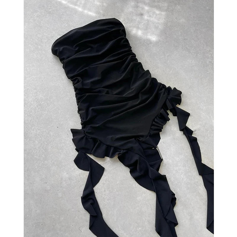 Mini Abito Estivo Donna 2026 Strapless Floreale con Spacco Alto - Lido nova 