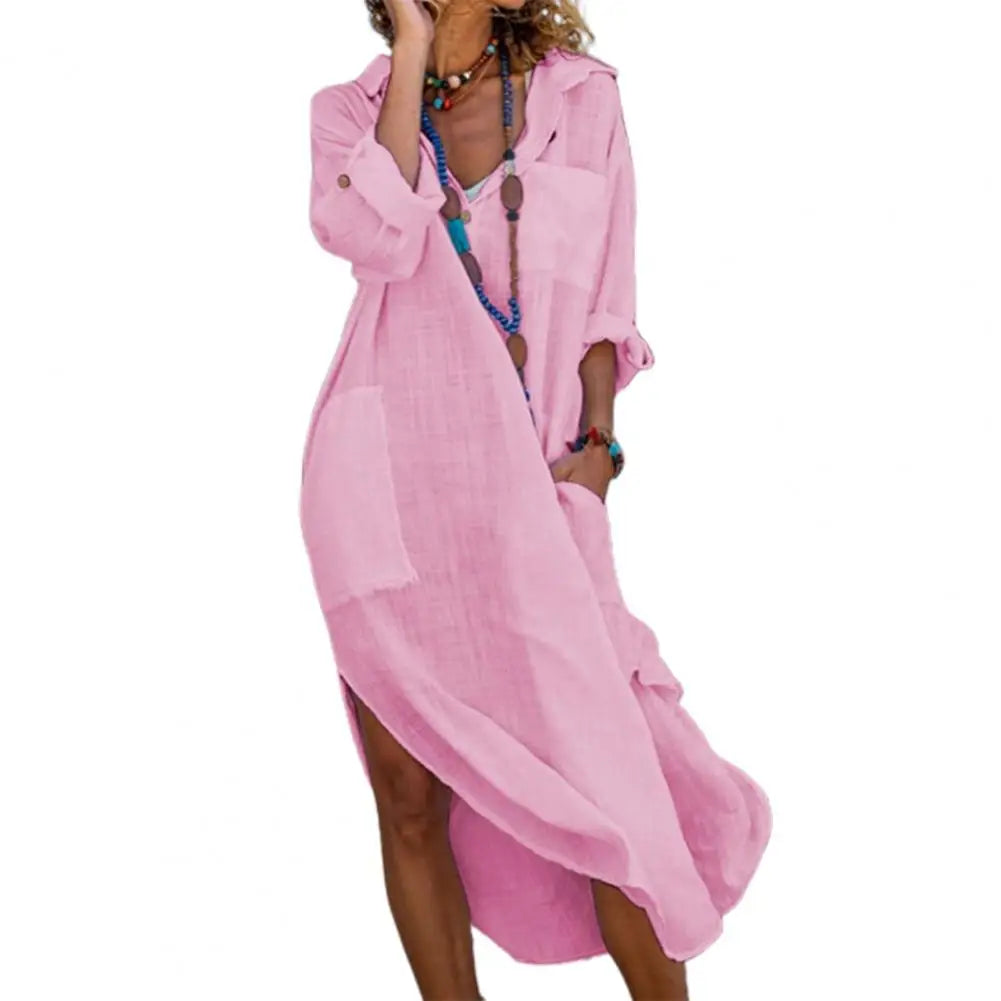 Abito Estivo Donna 2026 Lungo Cotone Lino Stile Camicia - Lido nova 